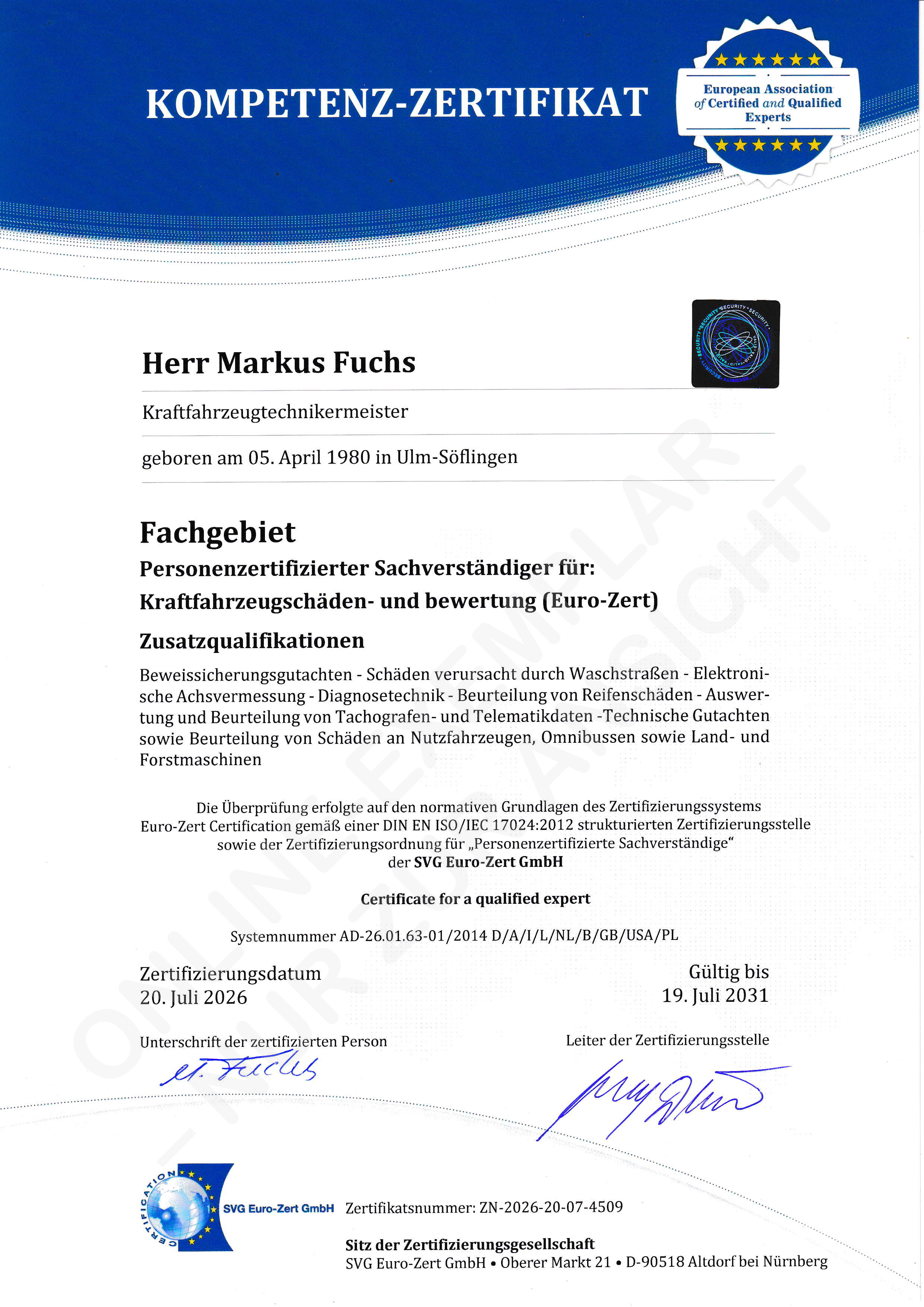 Personenzertifizierung nach DIN EN ISO/IEC 17024:2012
